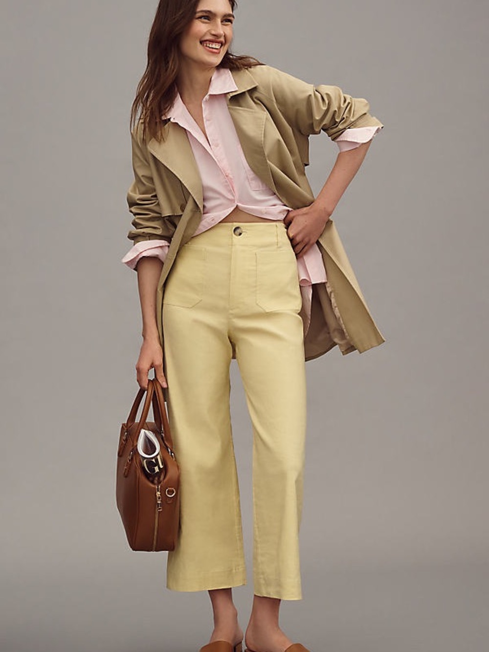NWOT Maeve The Colette Wide-Leg Cropped Pant Pale Yellow Linen Blend Size 31